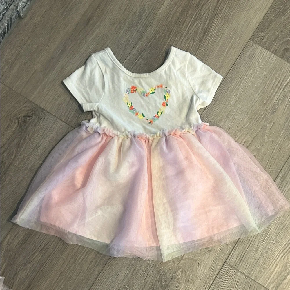 Cat & Jack Cream‎ Baby Dress with Pink and Yellow Toulle Size 18 months